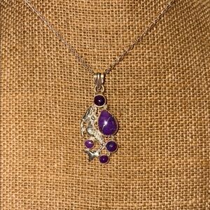 Elegant Silver and Purple Pendant Necklace